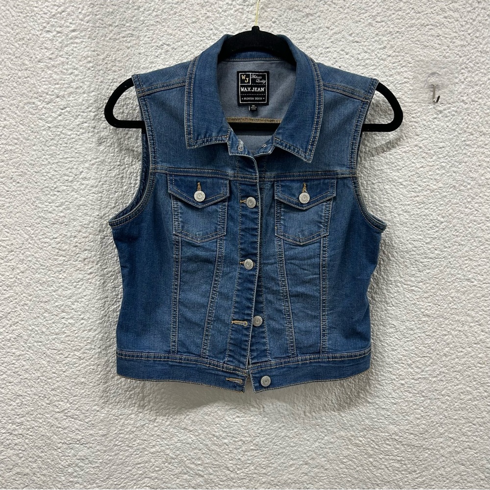 Wax Jean premium m women’s blue denim vest, 2 chest pockets, button down front